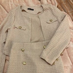 Pink Open Front Crop Jacket & Mini Skirt